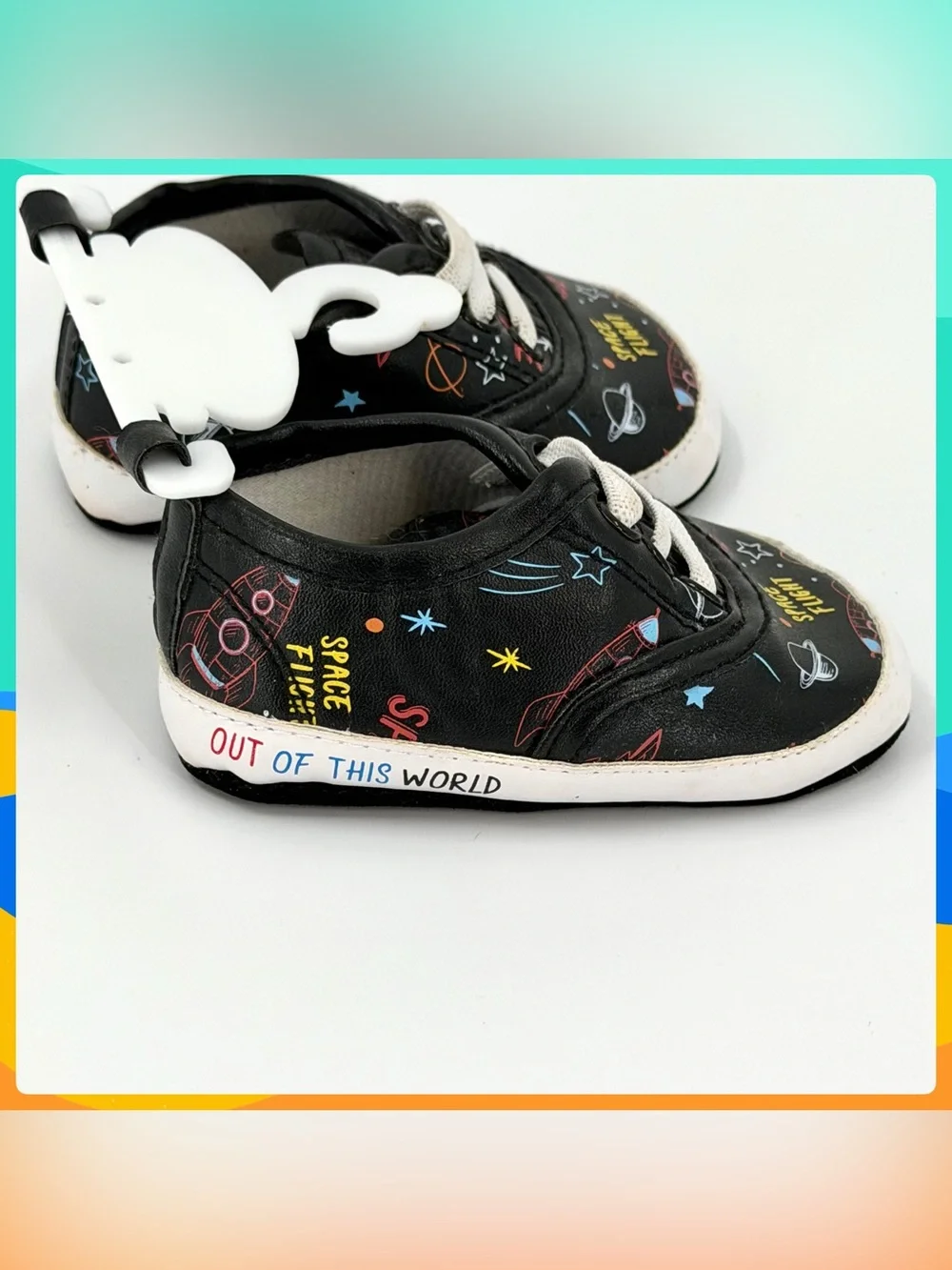 New RISING STAR Boys Girls Black Astronaut Space Theme Baby Shoes Size 6-9 Mos
